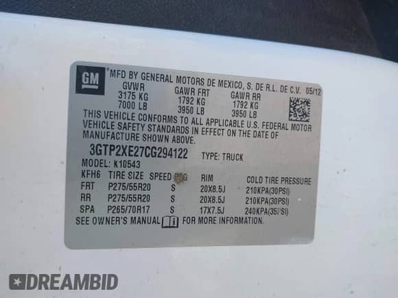 2012 GMC Sierra 1500 Denali z VIN 3GTP2XE27CG294122, wystawiony jako IAAI lot #42655182 z przebiegiem 194 073 mil mil oraz . Historia ofert i sprzedaży dostępna na DreamBid. Obrazek 9.