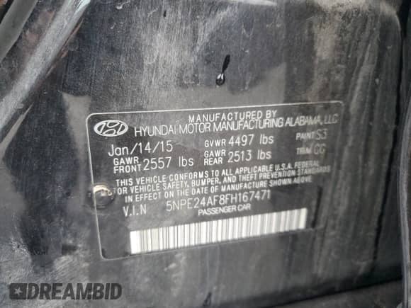 2015 Hyundai Sonata SE с VIN 5NPE24AF8FH167471, выставлен на аукционе Copart как лот 82393705 с пробегом 115 151 миль миль и Списание • Salvage title. История ставок и продаж доступна на DreamBid. Изображение 13.