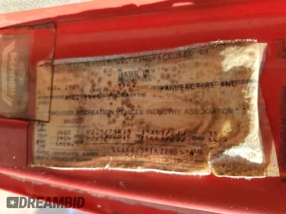 1989 Chevrolet Chevy Van с VIN 1GBEG25K1K7188534, выставлен на аукционе Copart как лот 65769724 с пробегом 72 888 миль миль и На запчасти • Non repairable. История ставок и продаж доступна на DreamBid. Изображение 14.