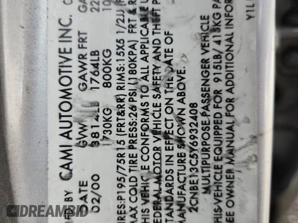 2000 Chevrolet Tracker с VIN 2CNBE13C5Y6932408, выставлен на аукционе Copart как лот 63165525 с пробегом 138 787 миль миль и Списание • Salvage title. История ставок и продаж доступна на DreamBid. Изображение 13.