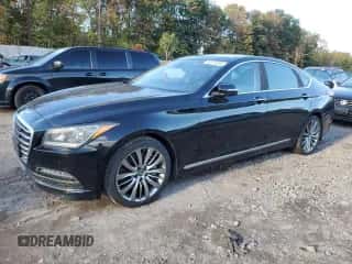 2015 Hyundai Genesis 5.0L with VIN KMHGN4JF8FU032377, listed as a Copart auction lot 86976305 with 128,493 mi miles and Clean title. Bid and sale history available at DreamBid. Image 1.