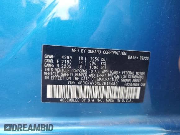 2020 Subaru Impreza Premium z VIN 4S3GKAV6XL3615489, wystawiony jako Copart lot #64025705 z przebiegiem 48 861 mil mil oraz Szkoda całkowita • Salvage title. Historia ofert i sprzedaży dostępna na DreamBid. Obrazek 13.