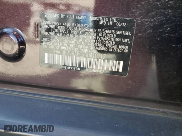 2013 Subaru Forester X z VIN JF2SHABC2DH410712, wystawiony jako Copart lot #84947895 z przebiegiem 104 099 mil mil oraz Czysty tytuł • Clean title. Historia ofert i sprzedaży dostępna na DreamBid. Obrazek 13.