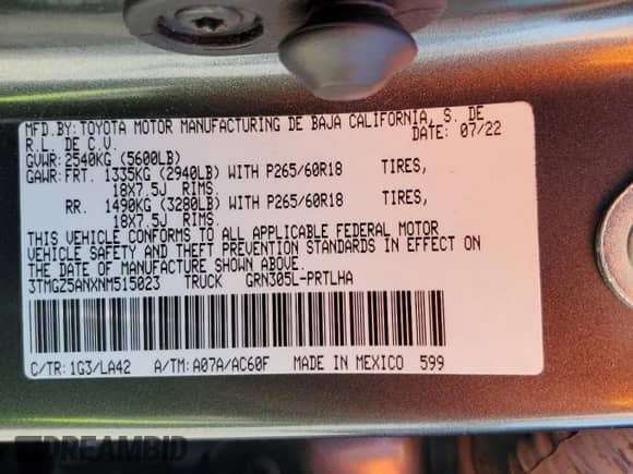 2022 Toyota Tacoma Limited with VIN 3TMGZ5ANXNM515023, listed as a Copart auction lot 58633745 with 23,668 mi miles and Salvage title. Bid and sale history available at DreamBid. Image 13.
