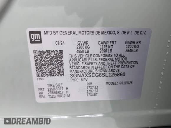 2025 Chevrolet Equinox AWD ACTIV с VIN 3GNAXSEG6SL125860, выставлен на аукционе IAAI как лот 41949440 с пробегом 1 284 миль миль и . История ставок и продаж доступна на DreamBid. Изображение 9.