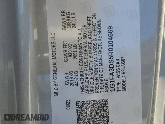 2024 Chevrolet Camaro 1LS z VIN 1G1FA3DS5R0104669, wystawiony jako Copart lot #80148184 z przebiegiem 4 315 mil mil oraz Szkoda całkowita • Salvage title. Historia ofert i sprzedaży dostępna na DreamBid. Obrazek 13.