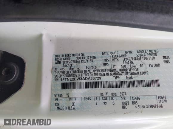 2010 Ford Econoline Cargo Commercial z VIN 1FTNE2EW3ADA33729, wystawiony jako IAAI lot #43037219 z przebiegiem 273 269 mil mil oraz . Historia ofert i sprzedaży dostępna na DreamBid. Obrazek 9.