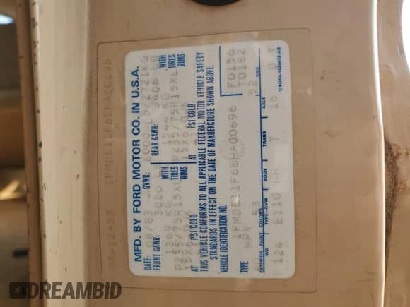 1984 Ford Econoline Cargo with VIN 1FMDE11F6EHA00696, listed as a Copart auction lot 42339305 with 40,518 mi miles and Salvage title. Bid and sale history available at DreamBid. Image 16.