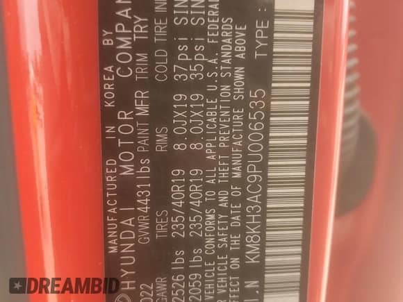 2023 Hyundai Kona с VIN KM8KH3AC9PU006535, выставлен на аукционе Copart как лот 53313295 с пробегом 21 302 миль миль и Списание • Salvage title. История ставок и продаж доступна на DreamBid. Изображение 14.