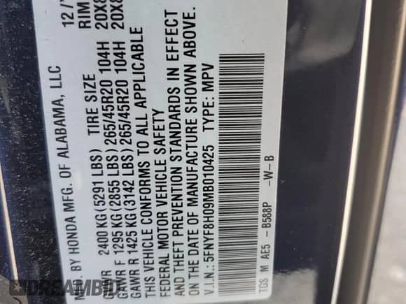 2021 Honda Passport Elite с VIN 5FNYF8H09MB010425, выставлен на аукционе Copart как лот 71243625 с пробегом 46 758 миль миль и Списание • Salvage title. История ставок и продаж доступна на DreamBid. Изображение 14.