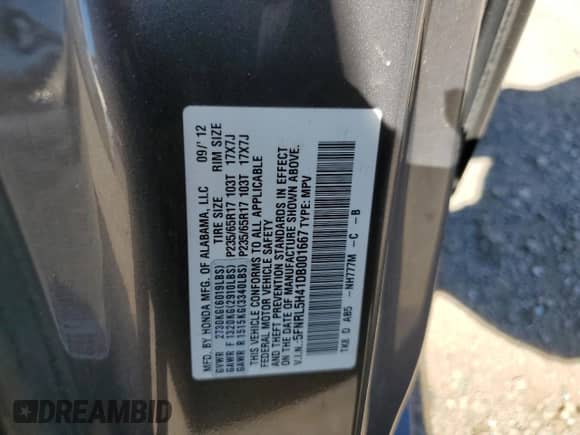 2013 Honda Odyssey EX с VIN 5FNRL5H41DB001667, выставлен на аукционе Copart как лот 70164215 с пробегом 260 658 миль миль и Списание • Salvage title. История ставок и продаж доступна на DreamBid. Изображение 13.