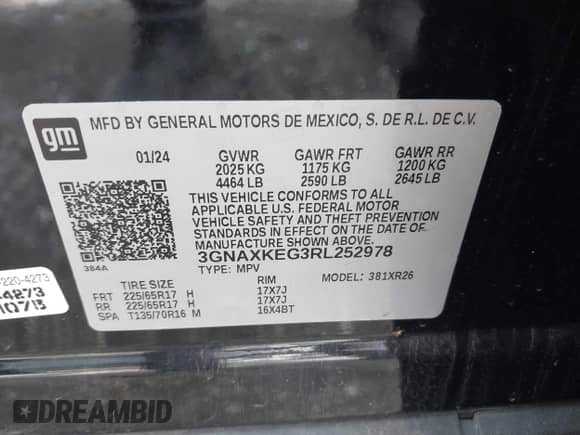 2024 Chevrolet Equinox LT с VIN 3GNAXKEG3RL252978, выставлен на аукционе IAAI как лот 43298643 с пробегом 53 884 миль миль и . История ставок и продаж доступна на DreamBid. Изображение 9.