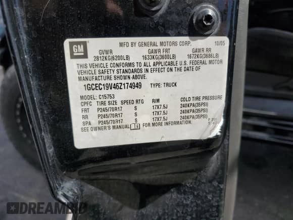 2006 Chevrolet Silverado 1500 Work Truck with VIN 1GCEC19V46Z174949, listed as a Copart auction lot 81719775 with 228,590 mi miles and Salvage title. Bid and sale history available at DreamBid. Image 12.