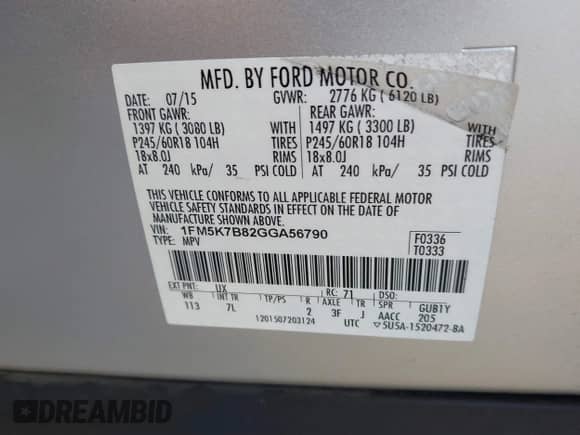 2016 Ford Explorer с VIN 1FM5K7B82GGA56790, выставлен на аукционе IAAI как лот 43260194 с пробегом 60 609 миль миль и . История ставок и продаж доступна на DreamBid. Изображение 9.