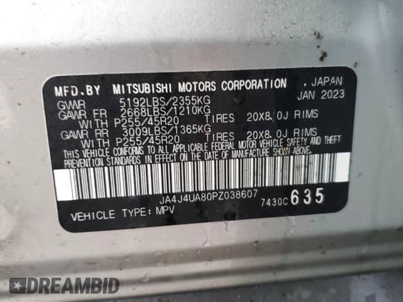 2023 Mitsubishi Outlander SE with VIN JA4J4UA80PZ038607, listed as a Copart auction lot 90882795 with 61,314 mi miles and Salvage title. Bid and sale history available at DreamBid. Image 13.