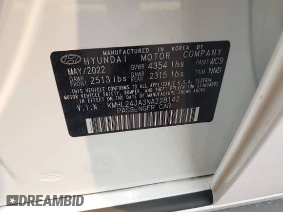 2022 Hyundai Sonata SE с VIN KMHL24JA3NA228142, выставлен на аукционе IAAI как лот 43039418 с пробегом 10 471 миль миль и . История ставок и продаж доступна на DreamBid. Изображение 9.