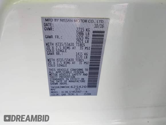 2017 Nissan Pathfinder SL z VIN 5N1DR2MM3HC625420, wystawiony jako IAAI lot #42454099 z przebiegiem 72 063 mil mil oraz . Historia ofert i sprzedaży dostępna na DreamBid. Obrazek 9.