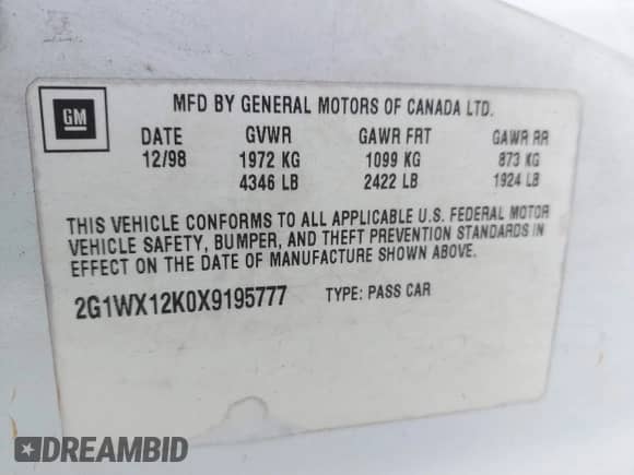 1999 Chevrolet Monte Carlo SS с VIN 2G1WX12K0X9195777, выставлен на аукционе IAAI как лот 41507475 с пробегом 160 194 миль миль и . История ставок и продаж доступна на DreamBid. Изображение 9.