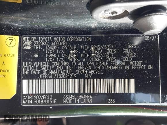 2008 Toyota Highlander z VIN JTEES41A182024219, wystawiony jako IAAI lot #43361831 z przebiegiem 246 853 mil mil oraz . Historia ofert i sprzedaży dostępna na DreamBid. Obrazek 9.