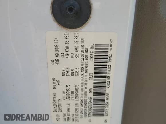 2007 Dodge 3500 SLT with VIN 3D7MX38A67G794462, listed as a Copart auction lot 50531425 with Not provided miles and Salvage title. Bid and sale history available at DreamBid. Image 12.