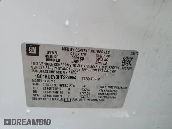 2017 Chevrolet Silverado 2500HD Work Truck z VIN 1GC1KUEY3HF224084, wystawiony jako Copart lot #71694455 z przebiegiem 132 441 mil mil oraz Nie do naprawy • Non repairable. Historia ofert i sprzedaży dostępna na DreamBid. Obrazek 13.
