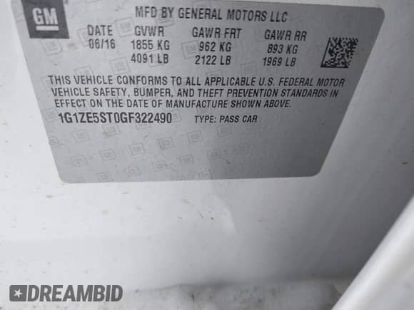 2016 Chevrolet Malibu LT z VIN 1G1ZE5ST0GF322490, wystawiony jako IAAI lot #41209750 z przebiegiem 92 219 mil mil oraz . Historia ofert i sprzedaży dostępna na DreamBid. Obrazek 9.