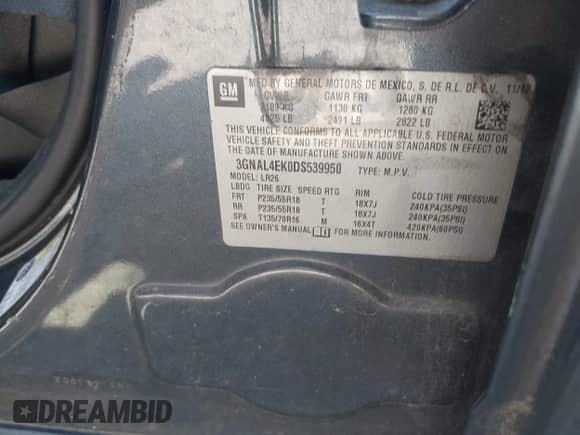 2013 Chevrolet Captiva Sport LTZ с VIN 3GNAL4EK0DS539950, выставлен на аукционе IAAI как лот 43244473 с пробегом 167 413 миль миль и . История ставок и продаж доступна на DreamBid. Изображение 9.