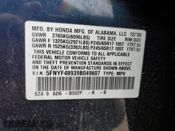 2009 Honda Pilot Touring with VIN 5FNYF48939B049607, listed as a Copart auction lot 57707635 with 243,702 mi miles and Non repairable. Bid and sale history available at DreamBid. Image 13.
