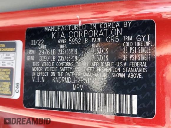 2023 Kia Sorento SX Prestige with VIN KNDRMDLH2P5158776, listed as a Copart auction lot 55554775 with 10,532 mi miles and Salvage title. Bid and sale history available at DreamBid. Image 13.