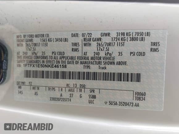 2022 Ford F-150 XL с VIN 1FTFX1E50NKE46158, выставлен на аукционе IAAI как лот 42858834 с пробегом 78 776 миль миль и . История ставок и продаж доступна на DreamBid. Изображение 9.