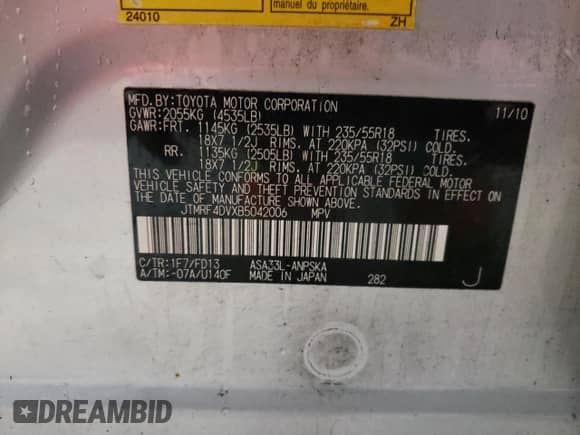 2011 Toyota RAV4 Sport z VIN JTMRF4DVXB5042006, wystawiony jako Copart lot #86847895 z przebiegiem 145 757 mil mil oraz Czysty tytuł • Clean title. Historia ofert i sprzedaży dostępna na DreamBid. Obrazek 13.