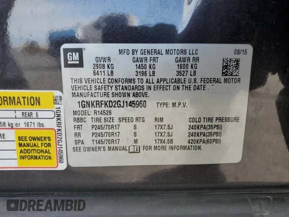 2016 Chevrolet Traverse LS с VIN 1GNKRFKD2GJ145960, выставлен на аукционе Copart как лот 81696635 с пробегом 195 532 миль миль и Списание • Salvage title. История ставок и продаж доступна на DreamBid. Изображение 13.