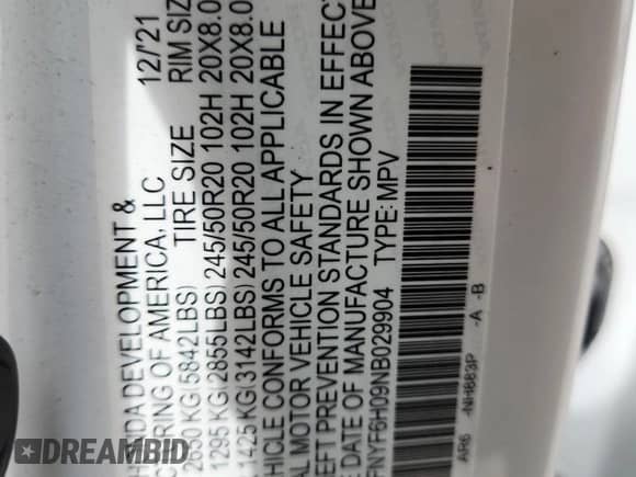 2022 Honda Pilot Elite z VIN 5FNYF6H09NB029904, wystawiony jako Copart lot #69220035 z przebiegiem 53 946 mil mil oraz Szkoda całkowita • Salvage title. Historia ofert i sprzedaży dostępna na DreamBid. Obrazek 13.