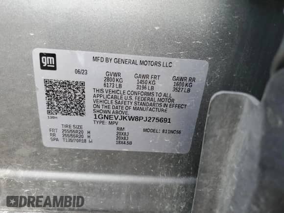 2023 Chevrolet Traverse RS с VIN 1GNEVJKW8PJ275691, выставлен на аукционе Copart как лот 64557315 с пробегом Не указан миль и Списание • Salvage title. История ставок и продаж доступна на DreamBid. Изображение 13.