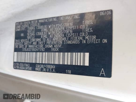 2006 Toyota Tundra with VIN 5TBJU321X6S471782, listed as a IAAI auction lot 41874873 with 136,465 mi miles and . Bid and sale history available at DreamBid. Image 9.