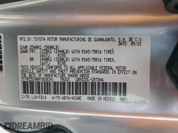 2022 Toyota Tacoma SR z VIN 3TYRZ5CN0NT020341, wystawiony jako Copart lot #81337325 z przebiegiem 40 549 mil mil oraz Szkoda całkowita • Salvage title. Historia ofert i sprzedaży dostępna na DreamBid. Obrazek 12.