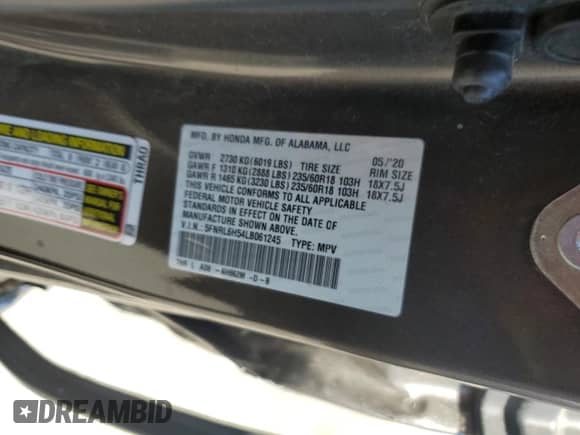 2020 Honda Odyssey EX с VIN 5FNRL6H54LB061245, выставлен на аукционе Copart как лот 70685915 с пробегом Не указан миль и Списание • Salvage title. История ставок и продаж доступна на DreamBid. Изображение 13.