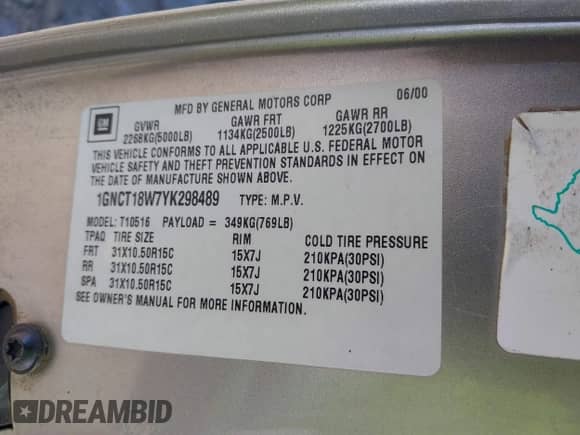 2000 Chevrolet Blazer LS с VIN 1GNCT18W7YK298489, выставлен на аукционе IAAI как лот 41422643 с пробегом 194 207 миль миль и . История ставок и продаж доступна на DreamBid. Изображение 9.