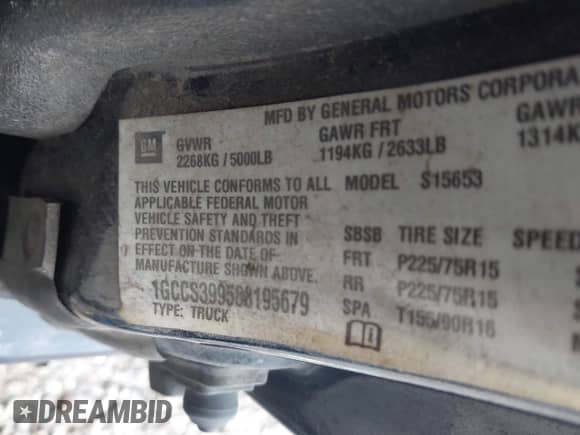 2008 Chevrolet Colorado с VIN 1GCCS399588195679, выставлен на аукционе IAAI как лот 42868480 с пробегом 152 585 миль миль и . История ставок и продаж доступна на DreamBid. Изображение 9.