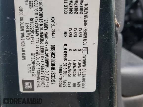 2003 Chevrolet S-10 с VIN 1GCCS19H638236860, выставлен на аукционе Copart как лот 80637345 с пробегом 144 375 миль миль и Чистый • Clean title. История ставок и продаж доступна на DreamBid. Изображение 12.