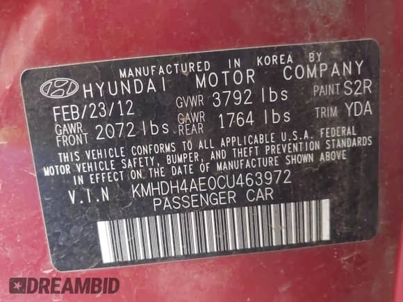 2012 Hyundai Elantra Limited z VIN KMHDH4AE0CU463972, wystawiony jako IAAI lot #42575211 z przebiegiem 112 977 mil mil oraz . Historia ofert i sprzedaży dostępna na DreamBid. Obrazek 9.
