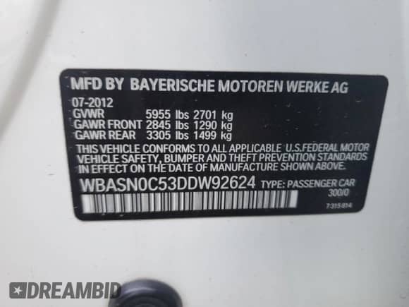 2013 BMW 5 Series с VIN WBASN0C53DDW92624, выставлен на аукционе Copart как лот 76351544 с пробегом 119 595 миль миль и На запчасти • Non repairable. История ставок и продаж доступна на DreamBid. Изображение 14.