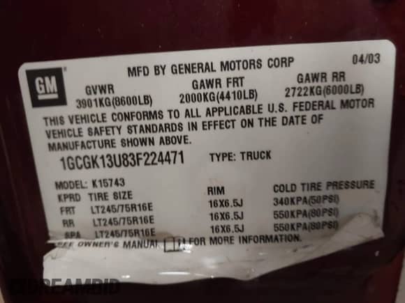 2003 Chevrolet Silverado 1500HD LS с VIN 1GCGK13U83F224471, выставлен на аукционе IAAI как лот 42749204 с пробегом 139 980 миль миль и . История ставок и продаж доступна на DreamBid. Изображение 9.