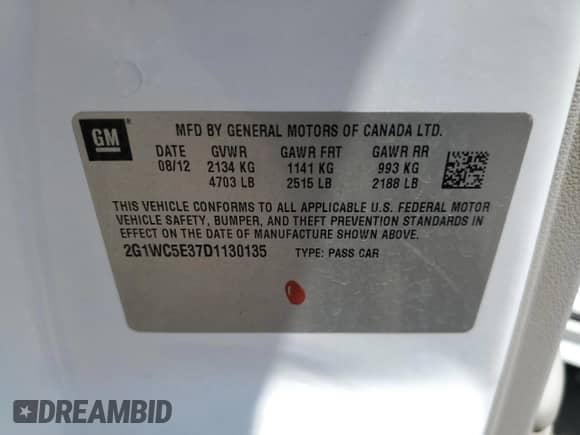 2013 Chevrolet Impala LTZ с VIN 2G1WC5E37D1130135, выставлен на аукционе Copart как лот 61075905 с пробегом 114 840 миль миль и Списание • Salvage title. История ставок и продаж доступна на DreamBid. Изображение 12.