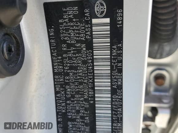 2014 Toyota Camry SE with VIN 4T1BF1FKXEU454905, listed as a Copart auction lot 86787745 with 143,950 mi miles and Salvage title. Bid and sale history available at DreamBid. Image 12.