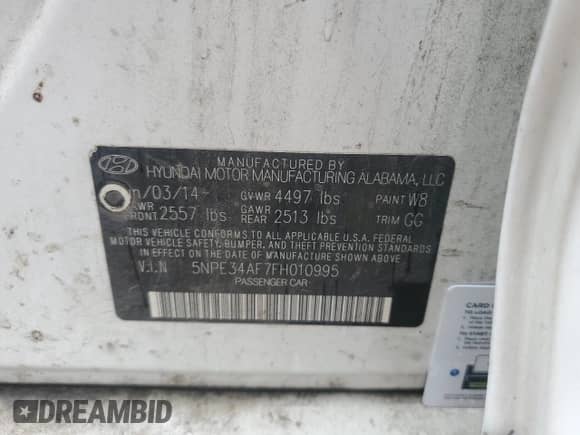 2015 Hyundai Sonata Sport z VIN 5NPE34AF7FH010995, wystawiony jako Copart lot #85678505 z przebiegiem 116 657 mil mil oraz Nie do naprawy • Non repairable. Historia ofert i sprzedaży dostępna na DreamBid. Obrazek 12.