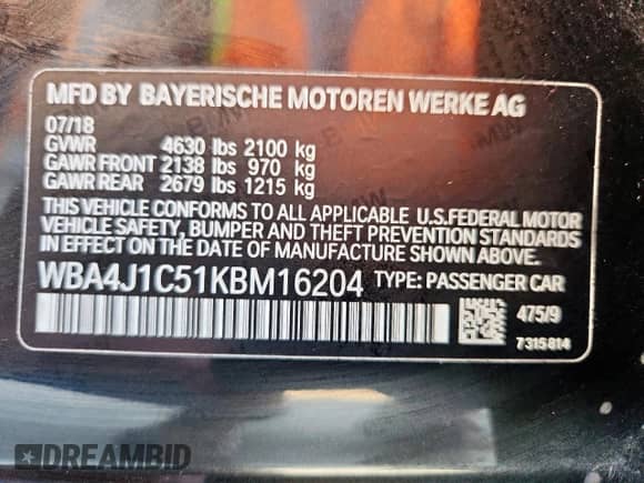 2019 BMW 4 Series 430i с VIN WBA4J1C51KBM16204, выставлен на аукционе Copart как лот 82032325 с пробегом 112 803 миль миль и Списание • Salvage title. История ставок и продаж доступна на DreamBid. Изображение 12.