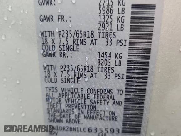 2020 Nissan Pathfinder SV with VIN 5N1DR2BN1LC635593, listed as a Copart auction lot 70936715 with 70,823 mi miles and Salvage title. Bid and sale history available at DreamBid. Image 14.