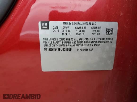 2015 Chevrolet Volt z VIN 1G1RD6E48FU138650, wystawiony jako Copart lot #75890063 z przebiegiem 171 114 mil mil oraz . Historia ofert i sprzedaży dostępna na DreamBid. Obrazek 12.