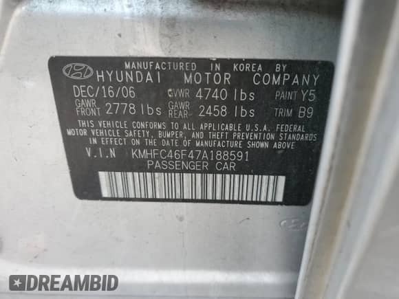 2007 Hyundai Azera SE z VIN KMHFC46F47A188591, wystawiony jako Copart lot #87225494 z przebiegiem 86 047 mil mil oraz Szkoda całkowita • Salvage title. Historia ofert i sprzedaży dostępna na DreamBid. Obrazek 12.